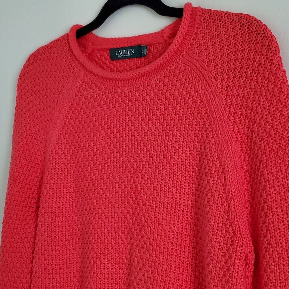 Lauren Ralph Lauren Crew Neck Knit Sweater Coral Orange 100% Cotton Size Small - Picture 2 of 10